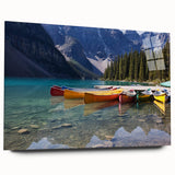 Large abstract wall art of Alberta scenery in muted blue and green tones on acrylic glass.