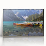 Mid-century modernist art depicting Alberta, Canada scenery in muted earth tones on a silver-framed acrylic print.