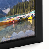 Black framed canvas featuring a textured, colorful portrayal of Alberta scenery, ideal for living room decor.