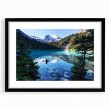 Abstract art print of British Columbia scenery in vibrant colors on a textured, extra large canvas, framed in black.