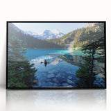 Large abstract wall art of British Columbia scenery in muted earth tones, framed in black acrylic.