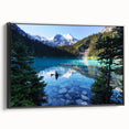 Black and white framed canvas of British Columbia landscape, ideal for bedroom wall decor.