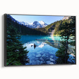 Black and white framed canvas of British Columbia landscape, ideal for bedroom wall decor.