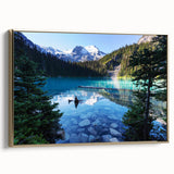 Framed canvas depicting a muted color landscape of British Columbia, ideal for bedroom wall art.