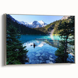 Landscape art painting of British Columbia on a framed canvas, featuring muted earth tones, ideal for living room decor.