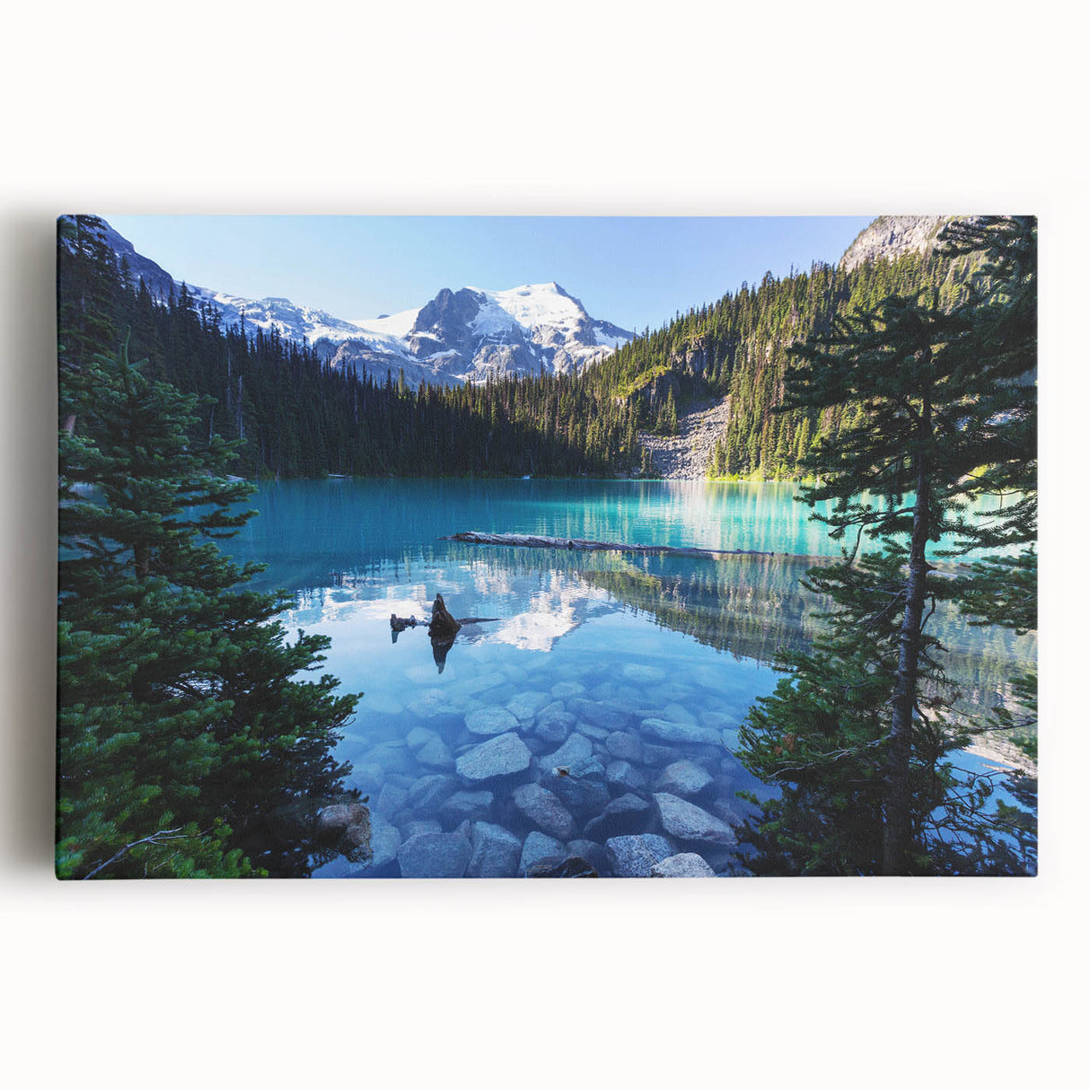 Black and white photograph of British Columbia landscape on stretched canvas, ideal for kitchen wall art.