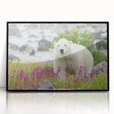 Large abstract wall art of a Manitoba scenery in muted earth tones, framed in black acrylic.