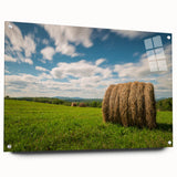 Acrylic print of a serene New Brunswick landscape in muted green and blue tones, ideal for dining room decor.