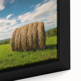 Close-up of a framed canvas featuring a textured, colorful depiction of New Brunswick scenery, ideal for living room decor.