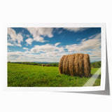 Scenic New Brunswick landscape on rolled print, featuring soft green and blue tones, ideal for dining room wall art.