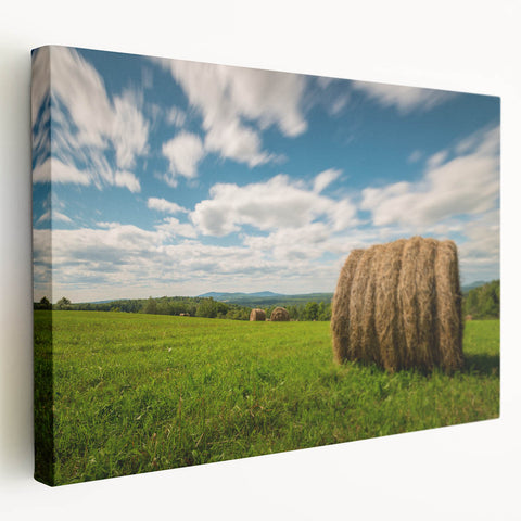 Scenic New Brunswick landscape on a large stretched canvas, featuring lush greenery and serene water.