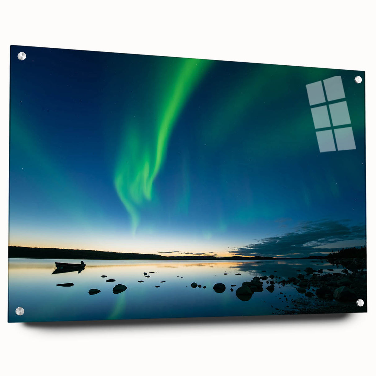 Acrylic print of a serene Northwest Territories landscape, featuring muted earth tones.