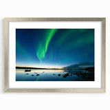 Textured art print of abstract Northwest Territories scenery in silver frame, suited for bedroom decor.