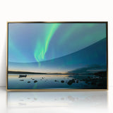 Mid-century modernist style large art print of Northwest Territories scenery in gold framed acrylic.