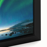 Extra large framed canvas featuring a textured depiction of the Northwest Territories scenery in black with colorful art…