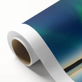 Art Deco poster of Northwest Territories landscape in muted green and blue hues on rolled canvas, ideal for nursery wall art.