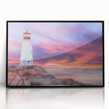 Large abstract wall art depicting a Nova Scotia scenery in muted earth tones, framed in black acrylic.