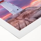 Art deco poster of Nova Scotia scenery in muted blue and green tones on rolled canvas, suitable for dining room wall art.