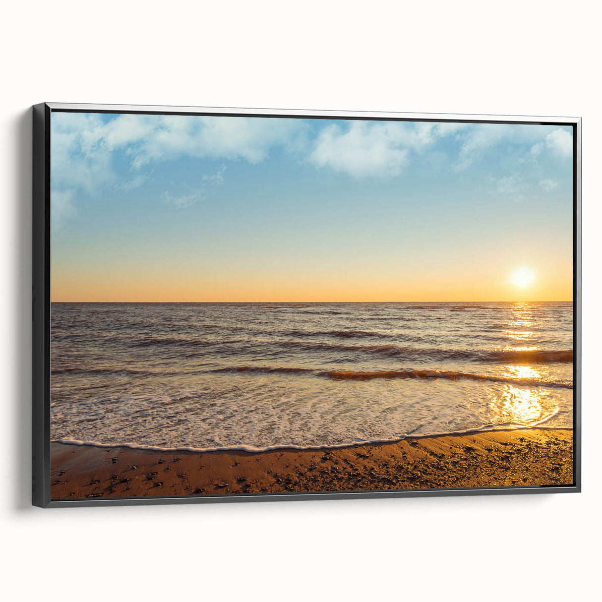 Black and white framed canvas of Prince Edward Island landscape, ideal for bedroom wall art.
