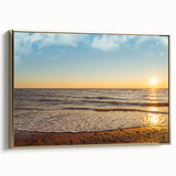 Framed canvas featuring a vintage-style landscape painting of Prince Edward Island in muted gold and black tones.