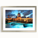 Textured abstract art print of a Quebec scenery in muted earth tones, framed with a silver mat, ideal for bedroom art.