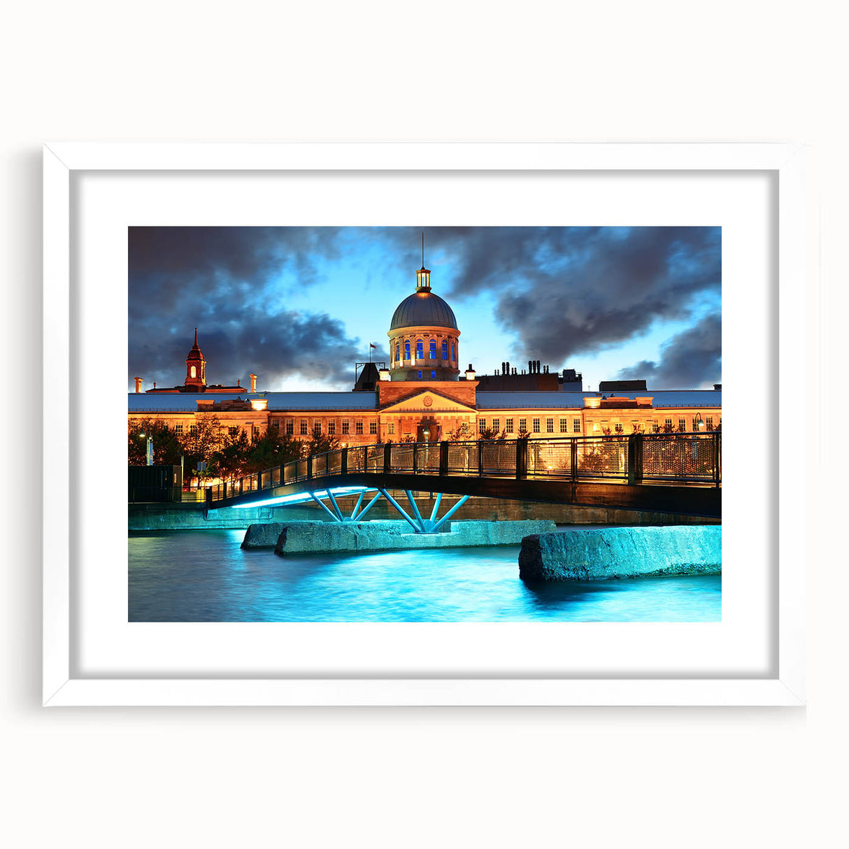 Abstract art print of Quebec scenery in muted earth tones on a framed canvas, suitable for dining room decor.