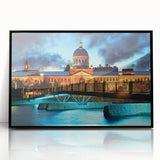 Large abstract wall art depicting a stylized Quebec scenery in black and white tones on a framed acrylic.