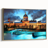 Framed canvas of a vintage-style Quebec landscape painting in muted gold and black tones, ideal for bedroom wall art.