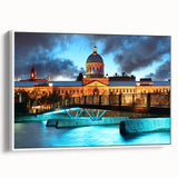 Vintage poster art of Quebec scenery on framed canvas, featuring colorful art in extra large size.