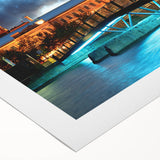 Art deco poster of Quebec scenery on rolled canvas, featuring muted earth tones, ideal for dining room wall art.