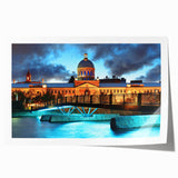 Rolled print of Quebec scenery with vibrant green and floral motifs, suitable for dining room or bathroom wall art.