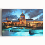 Black and white stretched canvas of Quebec scenery, ideal for kitchen wall art.