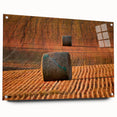 Acrylic glass print of a Saskatchewan landscape in muted earth tones, ideal for dining room decor.