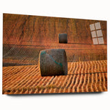 Acrylic print of a large abstract depiction of Saskatchewan scenery in earthy tones, ideal for bedroom or dining room art.