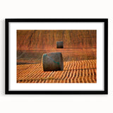 Abstract art print of colorful, textured scenery in Saskatchewan on a large framed canvas, ideal for living room decor.