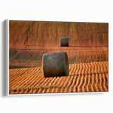 Vintage poster art of Saskatchewan scenery on a framed canvas, featuring vibrant colors, ideal for living room decor.