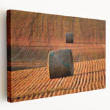 Panoramic view of Saskatchewan landscape on a stretched canvas, featuring subdued earth tones, ideal for kitchen wall art.