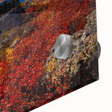 Mid-century modernist abstract landscape of Yukon in acrylic glass, featuring earthy tones, ideal for dining room art.