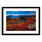 Extra large abstract art print of colorful Yukon scenery, textured and framed in black, ideal for living room decor.