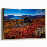 Framed canvas wall art featuring a vintage-style Yukon landscape, with muted earth tones, ideal for bedroom decor.
