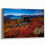 Landscape art painting of Yukon scenery on framed canvas, featuring muted earth tones, ideal for a study or office wall.