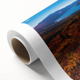 Art Deco poster of Yukon scenery in soft pastel shades on rolled canvas, suitable as nursery wall art.