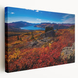 Scenic Yukon landscape on stretched canvas, showcasing muted earth tones, ideal for kitchen wall art.