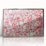 Large art print of a Caribbean beach scene in muted blue and tan tones on a framed acrylic.