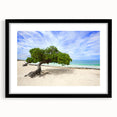 Extra large framed abstract art print featuring a vibrant Caribbean scenery in vivid colors on textured material.
