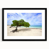Extra large framed abstract art print featuring a vibrant Caribbean scenery in vivid colors on textured material.