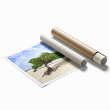 Extra large rolled print of a Caribbean beach scene with vibrant blue and turquoise tones.