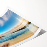 Extra large wall art featuring line art flowers in a Caribbean scenery on a rolled print.