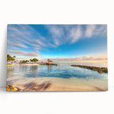 Black and white large canvas print of a serene Caribbean beach, ideal for kitchen wall art.