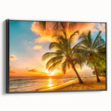 Black and white framed canvas of a Barbados landscape, ideal for bedroom wall decor.